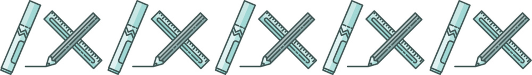 Digital png illustration of green pens and pencils pattern on transparent background