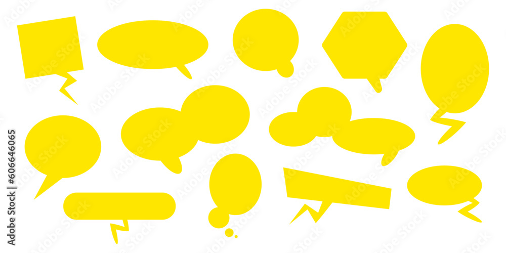 Poster empty yellow speech bubbles icon set for web and mobile apps. vector illustration isolated on white 