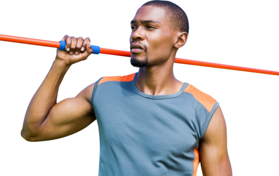 Digital png photo of african american man holing pole on transparent background