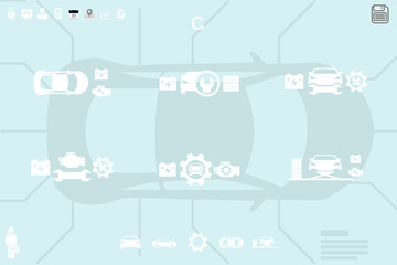 Digital png illustration of car and tools pattern on transparent background