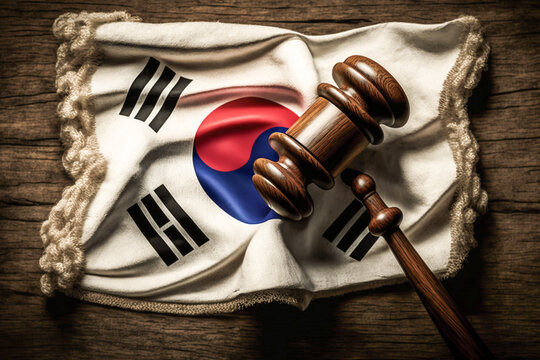Gavel with South Korean flag. National flag of South Korea, patriotism, lawsuit and politics in nation concept.  Made with Generative AI