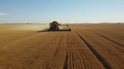 Naklejka premium Wheat crop harvest. view of combine harvester at work during harvest time. generative ai
