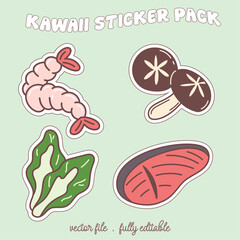 Bright and colorful kawaii food japan style sticker set. Vector stickers in the magazine.
