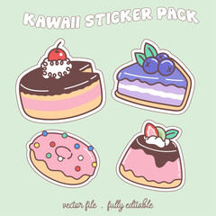 Bright and colorful kawaii food japan style sticker set. Vector stickers in the magazine.