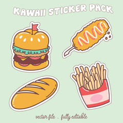Bright and colorful kawaii food japan style sticker set. Vector stickers in the magazine.