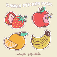 Kawaii sticker set or elements with cute japan anime manga cartoon style vector illustration