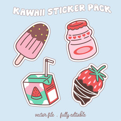 Kawaii sticker set or elements with cute japan anime manga cartoon style vector illustration