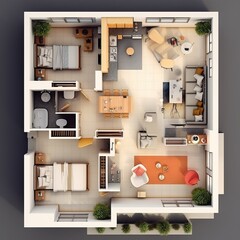 Aerial view of a home interior, generative ai