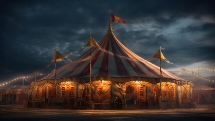 Circus encampment in the evening, generative ai - obrazy, fototapety, plakaty