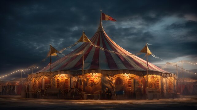 Circus encampment in the evening, generative ai