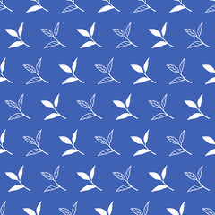 Blue Plant Shoots Cute Baby Leaves Vector Pattern