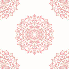 Orient vector classic pattern. Seamless abstract background with vintage elements. Orient round pink pattern. Ornament for wallpapers and packaging