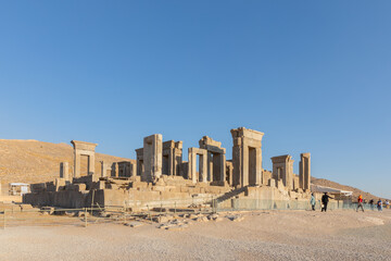 Ruins of Tachara or Palace of Darius viewed from north in Persepolis, founded by Darius the Great...