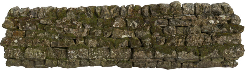 3d illustration of moss covered stonewall isolated on transparent background