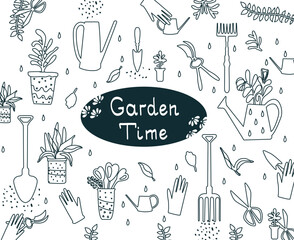 set of garden time on white background. Vector illustration
