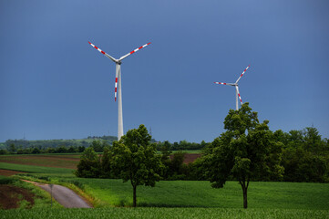 Wind farms in the economic landscape. Green energy. Clean ecology. 