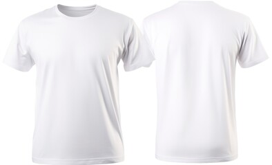 Men's white blank T-shirt, template, from two sides, isolated on white background.