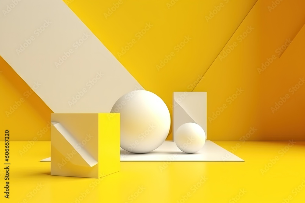 Poster a white object sitting on top of a yellow floor next to a white object on a yellow floor next to a w