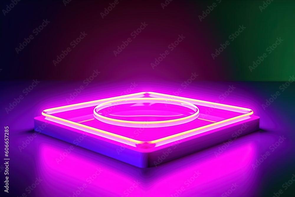 Aufkleber a neon lit square object on a black surface with a green and purple background and a green and purpl