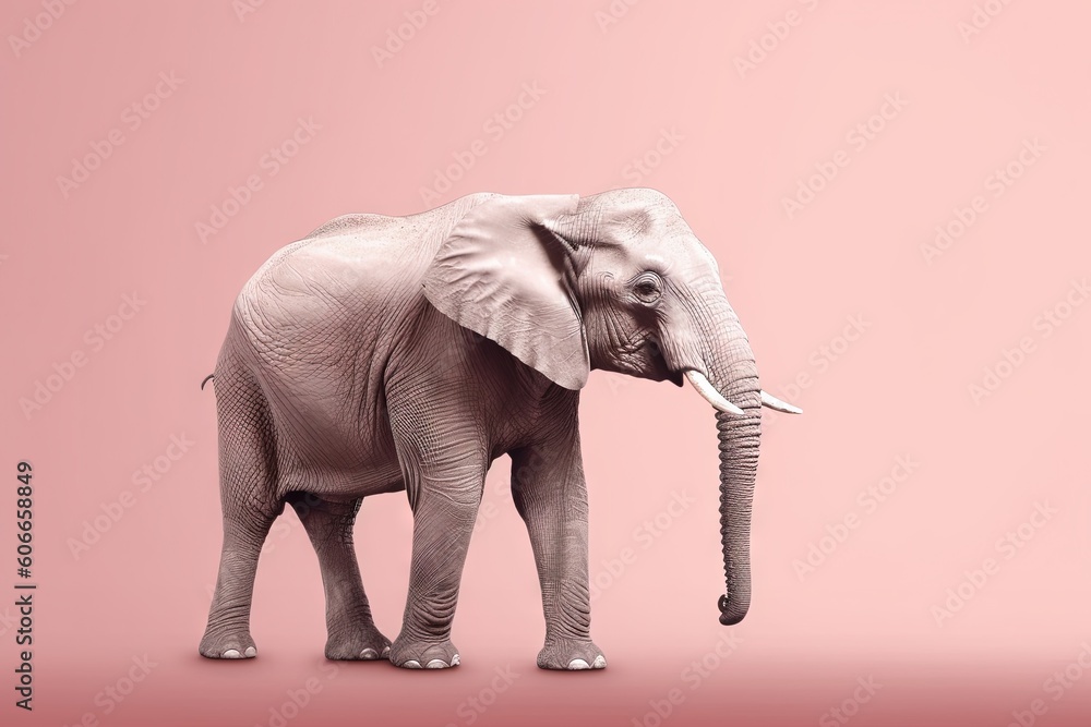 Poster an elephant is standing in front of a pink background with a shadow of its trunk on the elephant's h