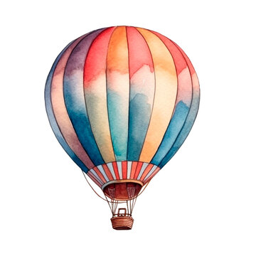 Hot air balloon watercolor PNG sublimation. AI generative baby shower summer clip art isolated illustration