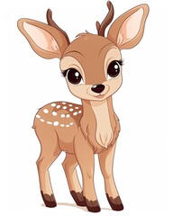 Deer fawn smiling illustration bundle. Fawn bundle design. Cute fawn standing bundle design on white backgrounds. Beautiful baby deer smiling cartoon illustration with cute eyes. AI generated.