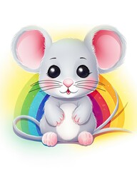 Cute rat pups illustration bundle design. Colorful rat pups sitting bundle design on white background. Cute rat collection with rainbows and flowers. Beautiful rat illustration. AI generated.