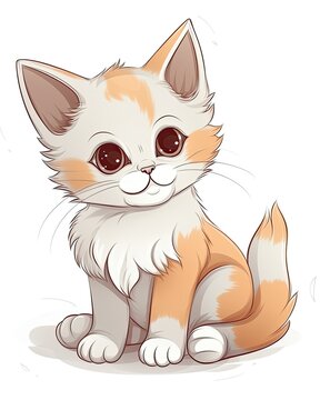 Baby cat set design with rainbows on a white background. Kitten bundle illustration for kids. Cute colorful kitten sitting bundle illustration. Kitten with cute eyes smiling. AI generated.