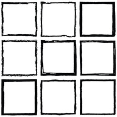 Square vector frame border. Grunge ink illustration. Creative backgrounds template for tags, labels, cards. Hand drawn frame brush strokes