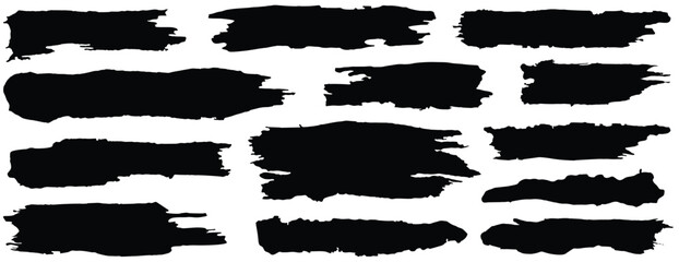 Brush strokes set. Black painting smear collection. Ink border frame isolated on white background. Vector banner