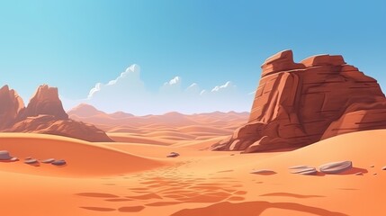  a desert scene with rocks and sand and a blue sky in the background with clouds in the sky and in the foreground is a rock formation. generative ai