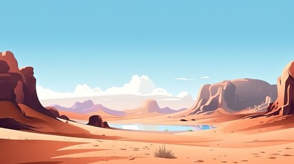 Plakat a desert landscape with a lake in the middle of it and mountains in the background with clouds in the sky above the water and in the foreground. generative ai