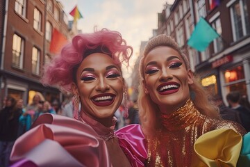 couple on the street celebrating pride month, LGBTQ+,  2SLGBTQIA+