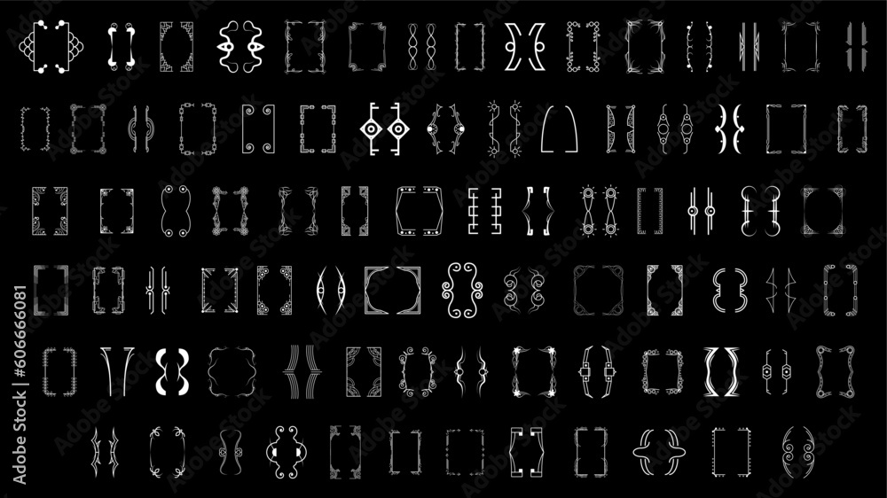 Poster set black simple line collection different doodle brackets, parentheses, braces elements vector desi