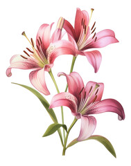 Pink lilies isolated. Elegant lily bouquet. Generative AI. - obrazy, fototapety, plakaty