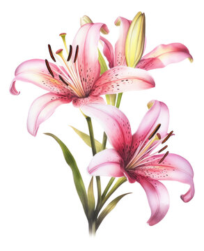 Pink lilies isolated. Elegant lily bouquet. Generative AI.