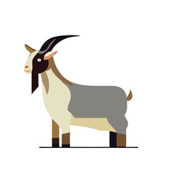 Cute goat vector flat illustration isolated on white background. Farm animal goat cartoon character.