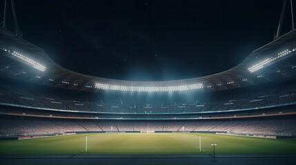 Fototapeta na wymiar Sports at night as background Football and cricket stadium with a background of hazy 3D illumination. Generative Ai.
