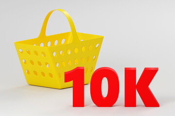 3d Grocery concept, a food basket with red text saying 10k next to it