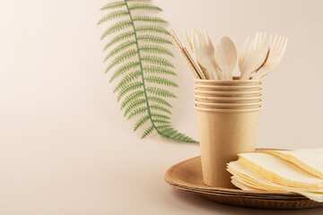 Eco-friendly bamboo utensils for sustainable dining, Biodegradable paper plates for food delivery