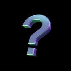 3d rendering metallic question mark icon isolated on black background. 3d illustration