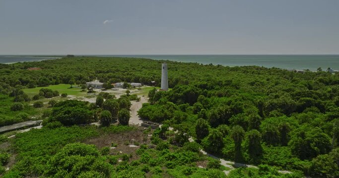 Fort De Soto Park Florida Aerial v12 flyover Egmont Key National Wildlife Refuge capturing lighthouse, beach sandbar and historical landmark Battery McIntosh - Shot with Mavic 3 Cine - September 2022