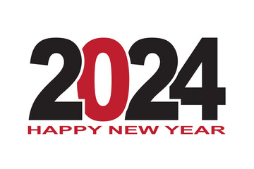 happy new year 2024 png transparent design. red and black color