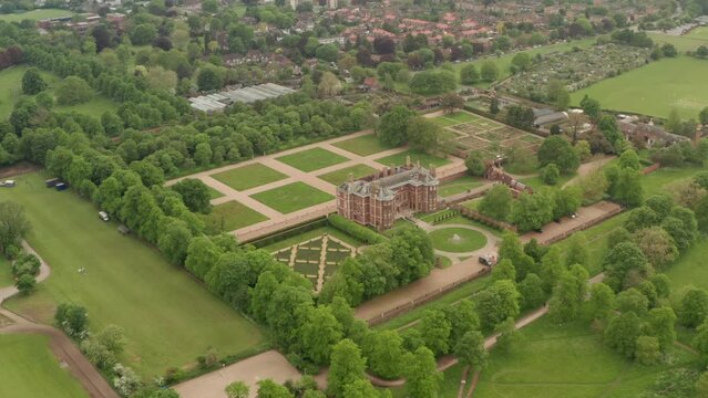 Circling Aerial Shot Of Ham House West London