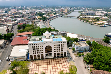 Iloilo City, Philippines - Aerial of Iloilo City Hall, the namesake river, and the new CBD in the horizon.
