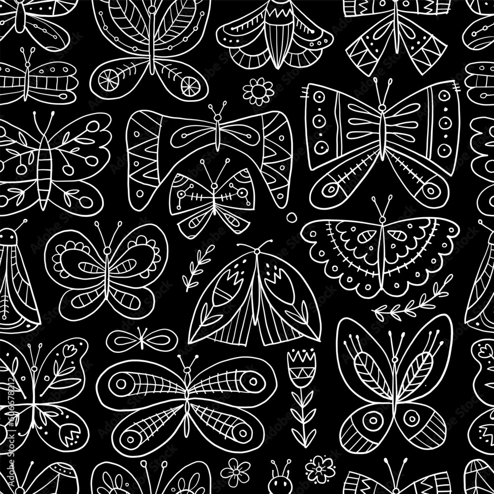 Sticker ornate colorful butterflies. seamless pattern background for your design