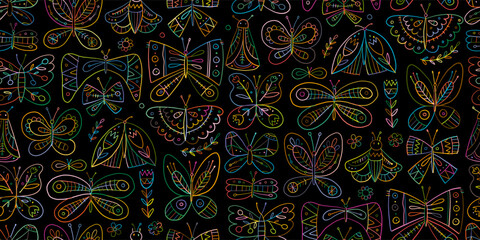 Ornate colorful butterflies. Seamless pattern background for your design