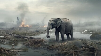 Fototapeta na wymiar Animals are suffering because of the damage caused by pollution and global warming. Sad moments, Generative AI