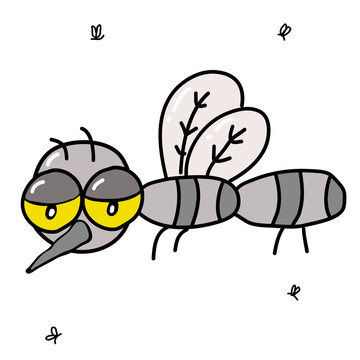 funny mosquito cartoon in drawing line
