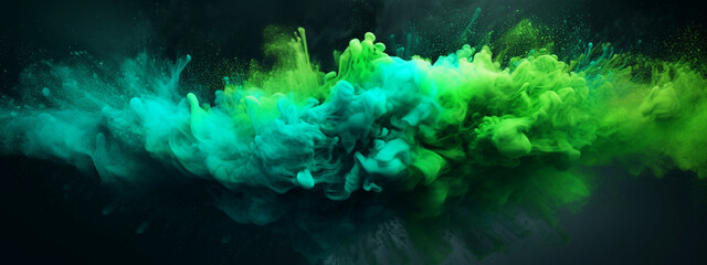 Fototapeta na wymiar Green and blue cloud of ink in water. Abstract background for design. Generative AI